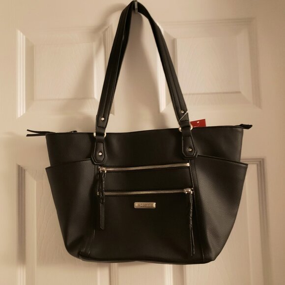 Rosetti Bags Black Double Handle Bag Purse Silvertone Pocket Zipper Closure NWT - Picture 1 of 15